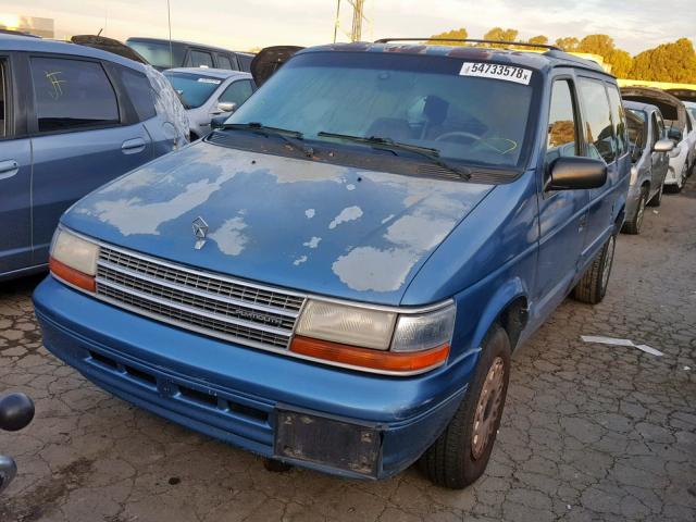 2P4GH2533SR166295 - 1995 PLYMOUTH VOYAGER BLUE photo 2