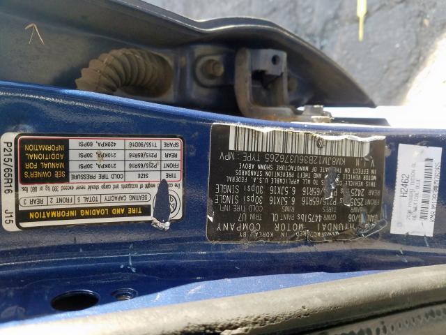 KM8JM12B36U376265 - 2006 HYUNDAI TUCSON GL BLUE photo 10