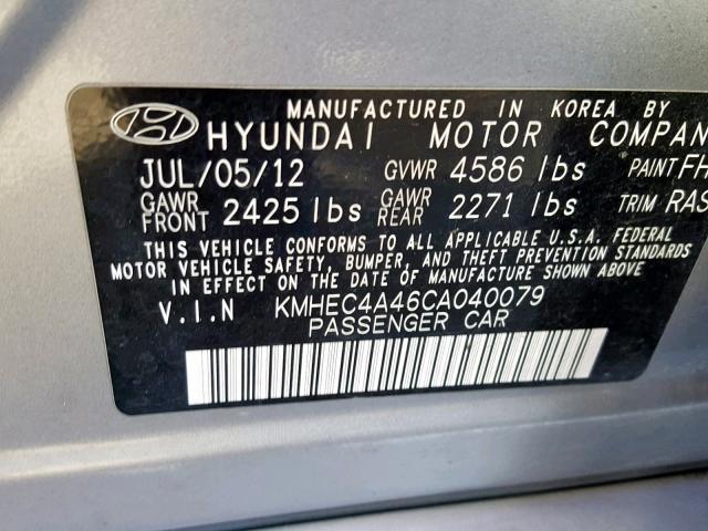 KMHEC4A46CA040079 - 2012 HYUNDAI SONATA HYB GRAY photo 10