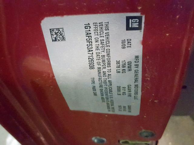 1G1AF5F53A7126938 - 2010 CHEVROLET COBALT 2LT RED photo 10