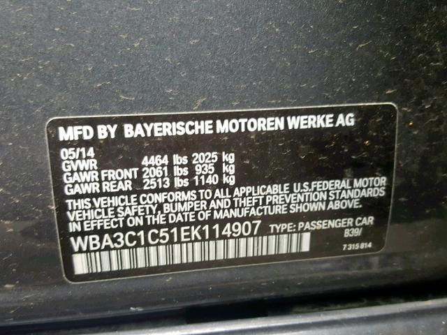 WBA3C1C51EK114907 - 2014 BMW 328 I SULE CHARCOAL photo 10