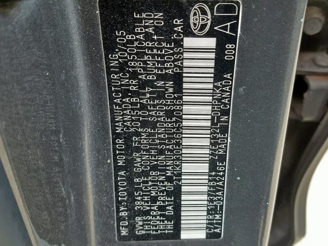 2T1KR30E36C570861 - 2006 TOYOTA COROLLA MA GRAY photo 10