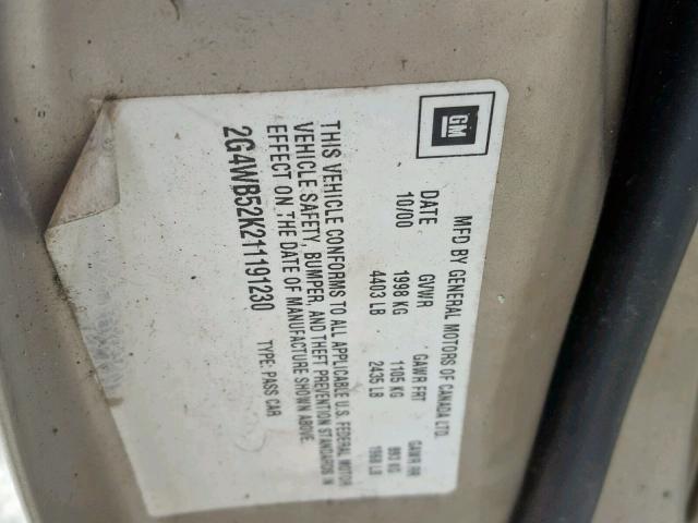 2G4WB52K211191230 - 2001 BUICK REGAL LS GOLD photo 10