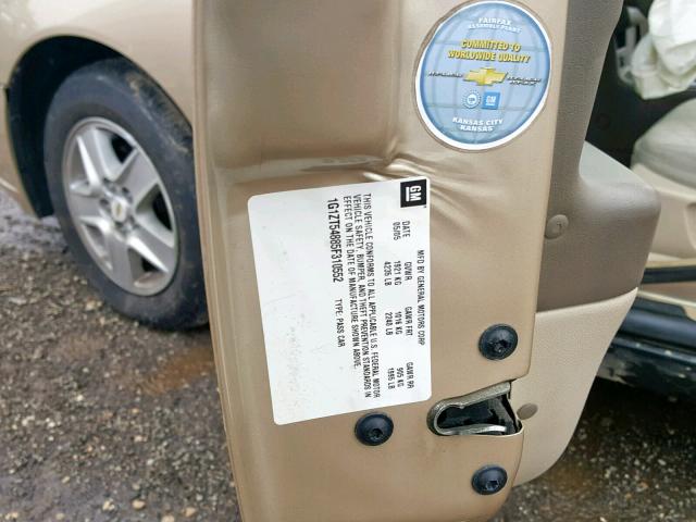 1G1ZT54885F310552 - 2005 CHEVROLET MALIBU LS 金色 照片 10