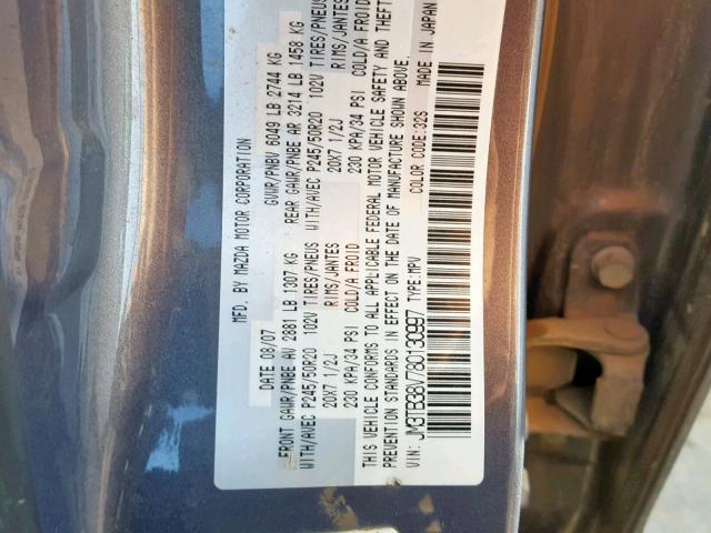 JM3TB38V780130997 - 2008 MAZDA CX-9 GRAY photo 10