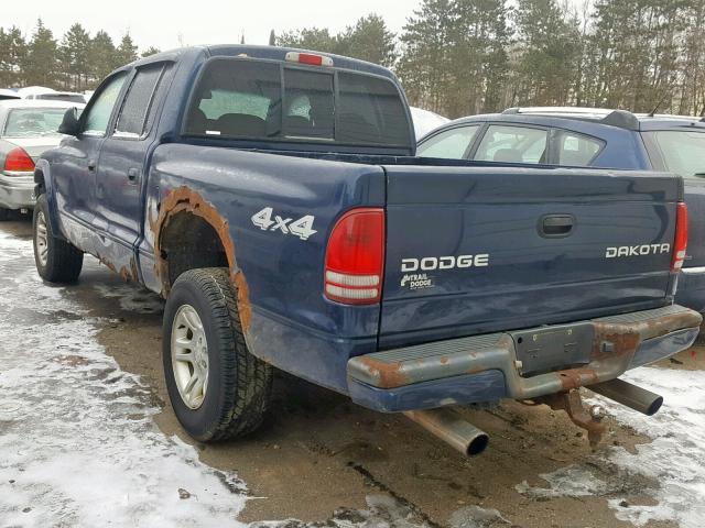 1D7HG38NX4S505673 - 2004 DODGE DAKOTA QUA BLUE photo 3