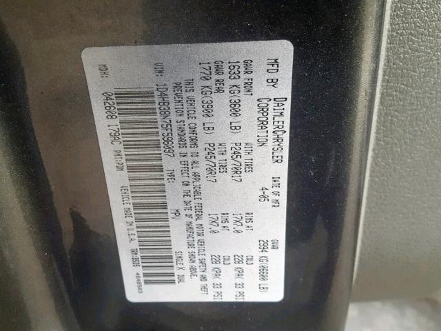 1D4HB38N75F596097 - 2005 DODGE DURANGO ST GRAY photo 10