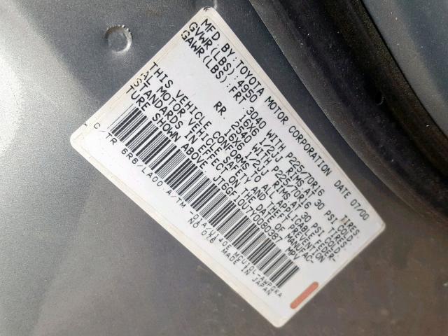 JT6GF10U7Y0080387 - 2000 LEXUS RX 300 SILVER photo 10