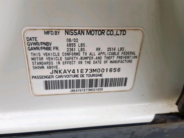 JNKAY41E73M001656 - 2003 INFINITI M45 WHITE photo 10