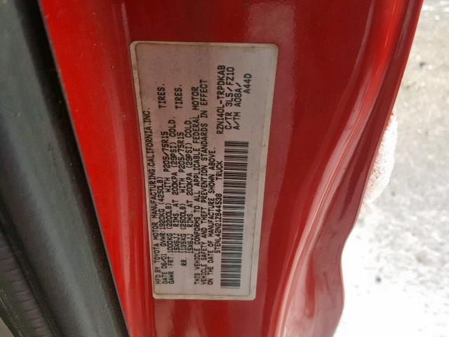 5TENL42N21Z844538 - 2001 TOYOTA TACOMA RED photo 10
