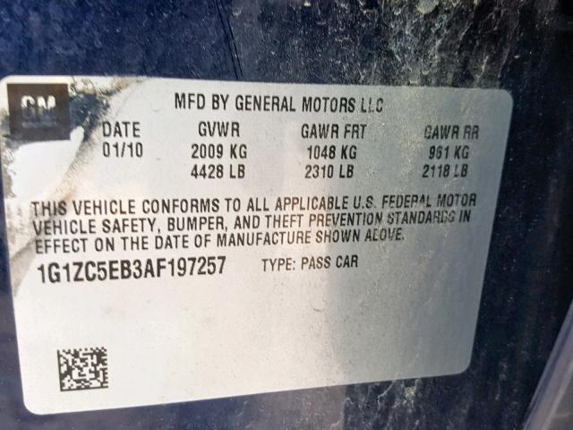 1G1ZC5EB3AF197257 - 2010 CHEVROLET MALIBU 1LT 蓝色 照片 10