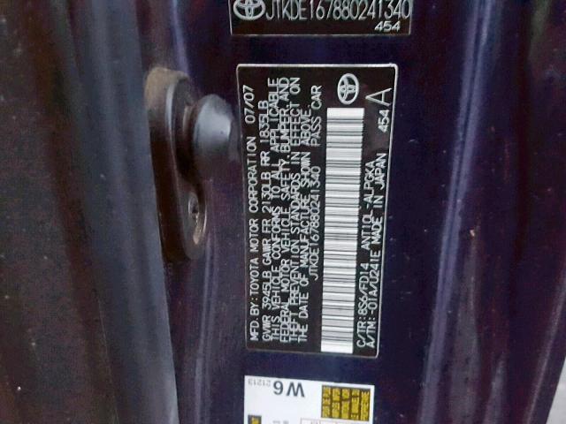 JTKDE167880241340 - 2008 TOYOTA SCION TC 蓝色 照片 10