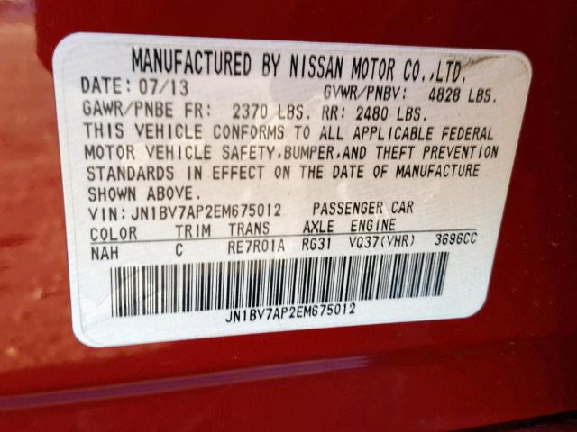 JN1BV7AP2EM675012 - 2014 INFINITI Q50 BASE BURGUNDY photo 10