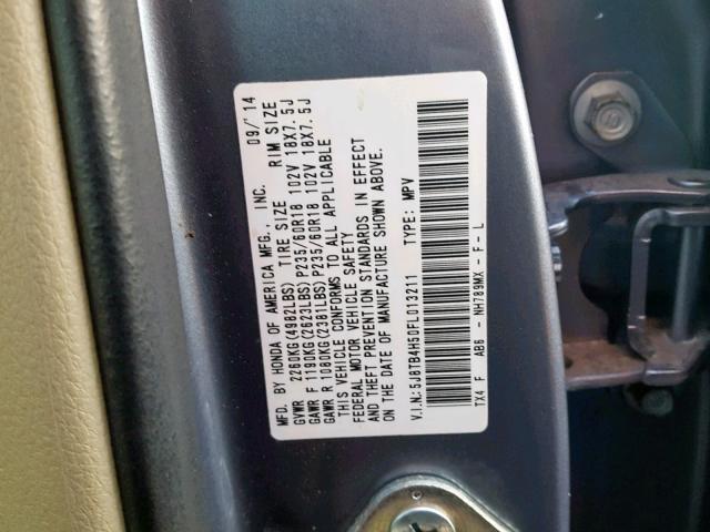 5J8TB4H50FL013211 - 2015 ACURA RDX TECHNO SILVER photo 10