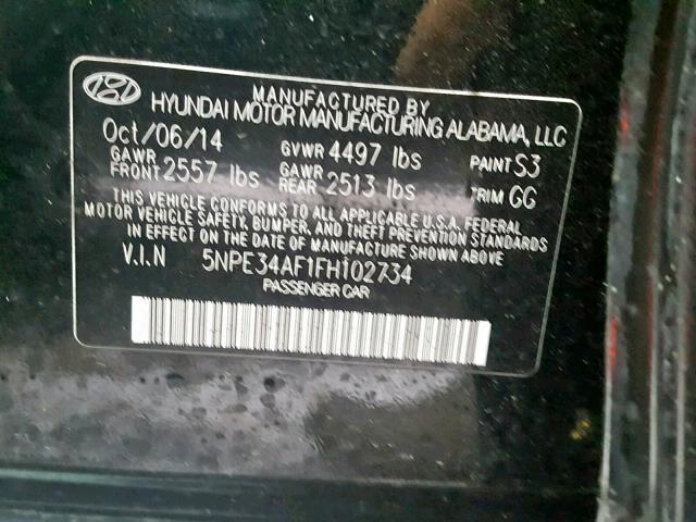 5NPE34AF1FH102734 - 2015 HYUNDAI SONATA SPO BLACK photo 10