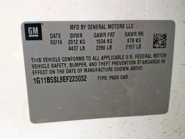 1G11B5SL8EF223032 - 2014 CHEVROLET MALIBU LS 白色 照片 10