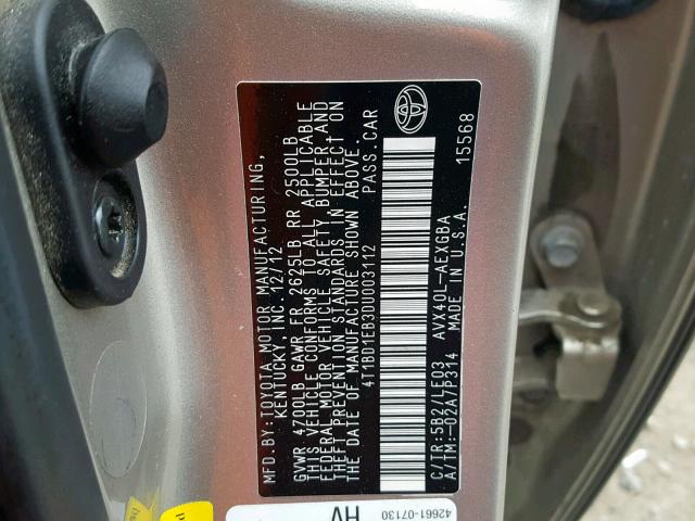 4T1BD1EB3DU003112 - 2013 TOYOTA AVALON HYB TAN photo 10