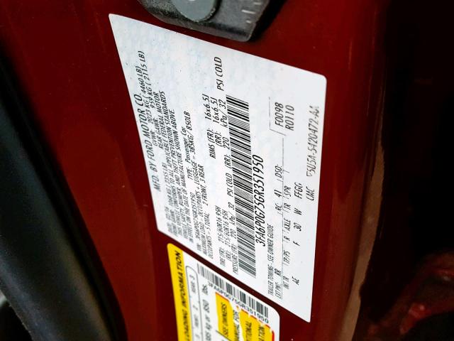 3FA6P0G75GR351950 - 2016 FORD FUSION S RED photo 10