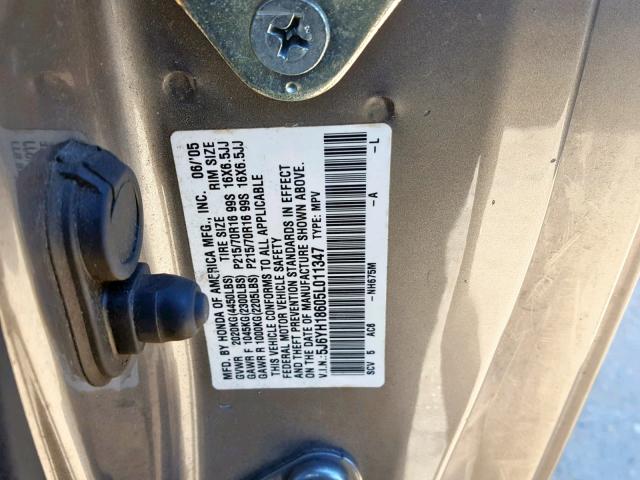 5J6YH18605L011347 - 2005 HONDA ELEMENT EX GRAY photo 10