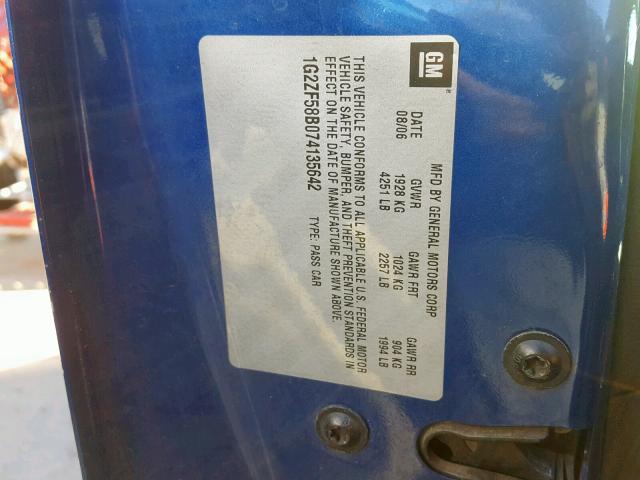 1G2ZF58B074135642 - 2007 PONTIAC G6 VALUE L BLUE photo 10