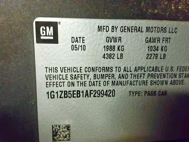 1G1ZB5EB1AF299420 - 2010 CHEVROLET MALIBU LS Boz foto 10