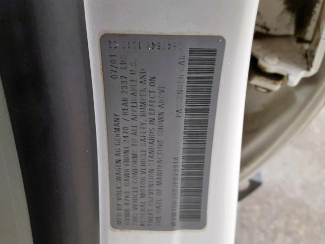 WVWTH63B02P079914 - 2002 VOLKSWAGEN PASSAT GLX 白色 照片 10