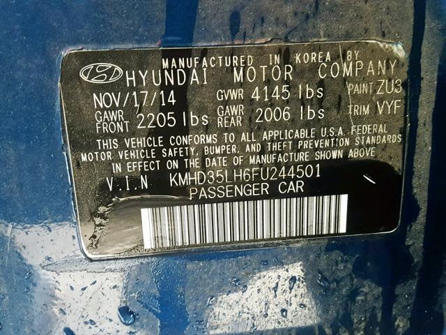 KMHD35LH6FU244501 - 2015 HYUNDAI ELANTRA GT BLUE photo 10