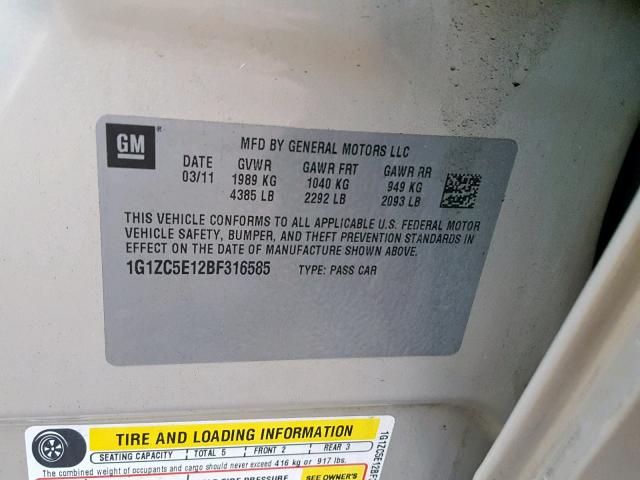 1G1ZC5E12BF316585 - 2011 CHEVROLET MALIBU 1LT 棕色 照片 10