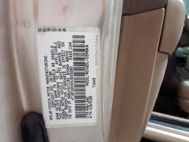 4T1BF22K5XU933280 - 1999 TOYOTA CAMRY LE TAN photo 10