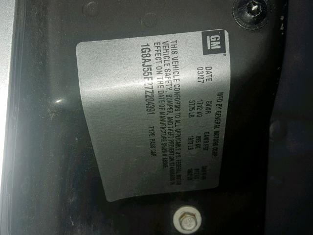 1G8AJ55F27Z204391 - 2007 SATURN ION LEVEL SILVER photo 10