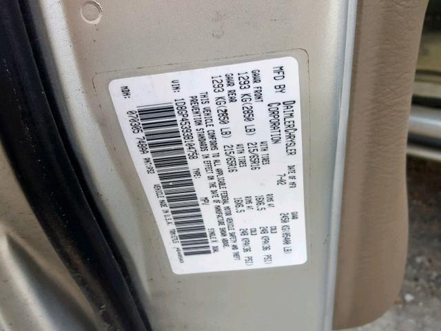 1D8GP45393B104758 - 2003 DODGE CARAVAN SP SILVER photo 10