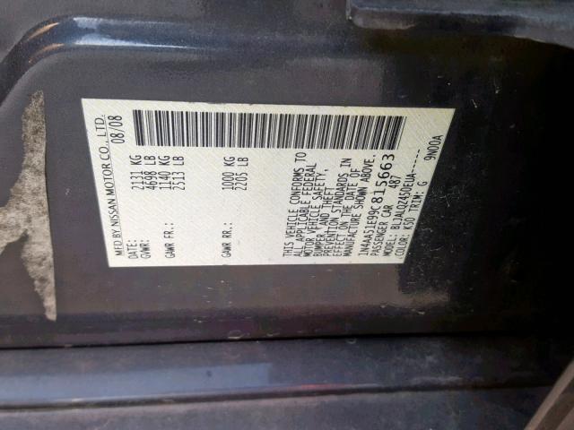 1N4AA51E99C815663 - 2009 NISSAN MAXIMA S GRAY photo 10