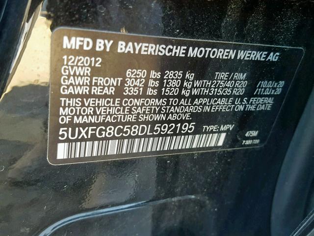 5UXFG8C58DL592195 - 2013 BMW X6 XDRIVE5 BLACK photo 10