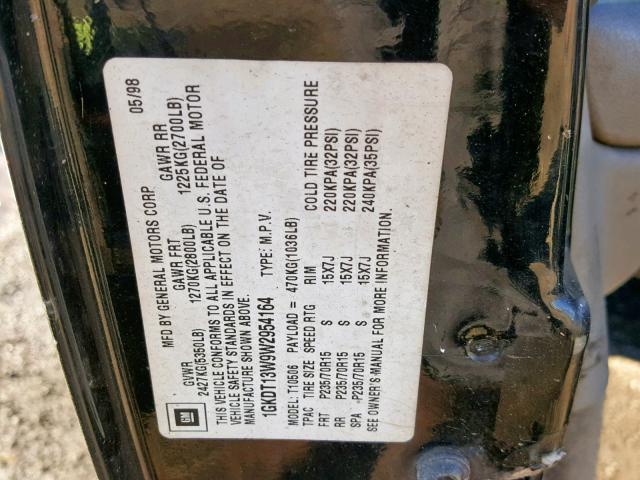 1GKDT13W9W2954164 - 1998 GMC ENVOY BLACK photo 10