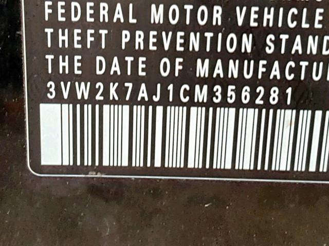 3VW2K7AJ1CM356281 - 2012 VOLKSWAGEN JETTA BASE 黑色 照片 10