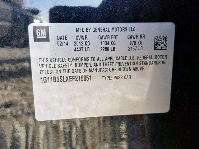 1G11B5SLXEF216051 - 2014 CHEVROLET MALIBU LS გრაფიტი ფოტო 10