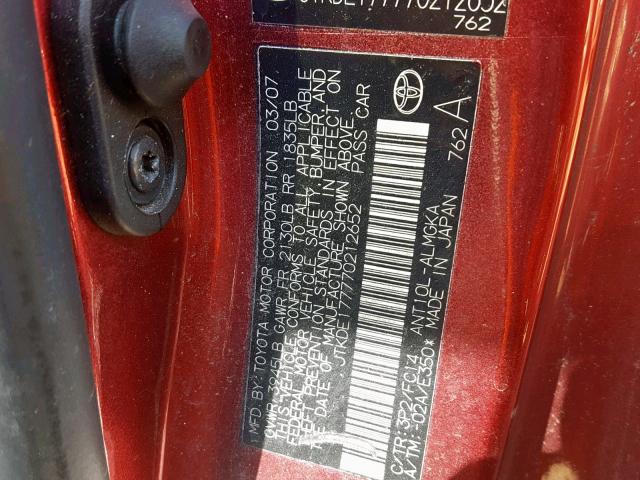 JTKDE177770212652 - 2007 TOYOTA SCION TC Qırmızı foto 10