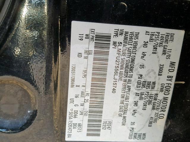 5LMFU27556LJ15740 - 2006 LINCOLN NAVIGATOR შავი ფოტო 10