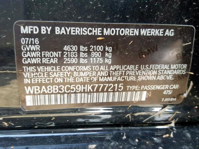WBA8B3C59HK777215 - 2017 BMW 340 I BLACK photo 10