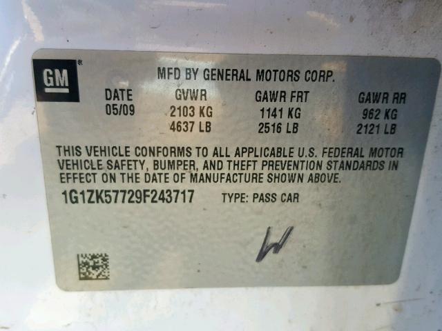 1G1ZK57729F243717 - 2009 CHEVROLET MALIBU LTZ WHITE photo 10