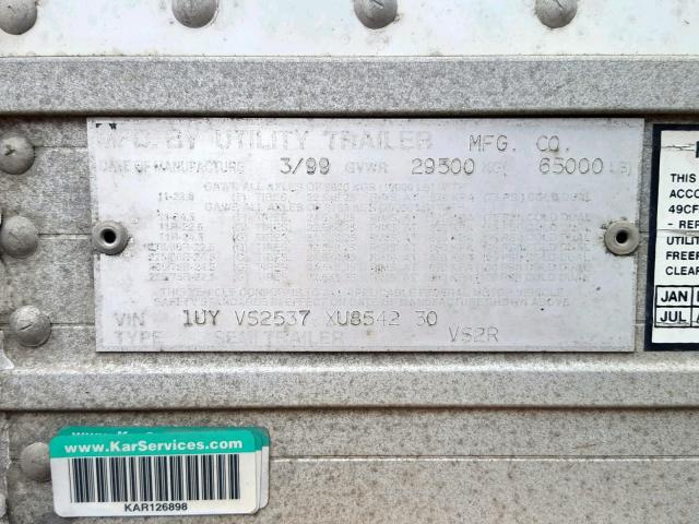 1UYVS2537XU854230 - 1999 UTILITY TRAILER WHITE photo 10