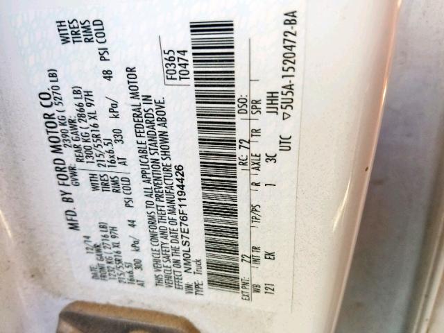 NM0LS7E76F1194426 - 2015 FORD TRANSIT CO WHITE photo 10