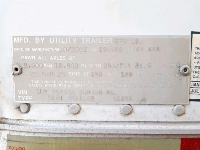 1UYVS25333U055801 - 2003 UTILITY TRAILER WHITE photo 10