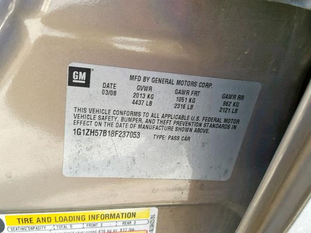 1G1ZH57B18F237053 - 2008 CHEVROLET MALIBU 1LT 银色 照片 10