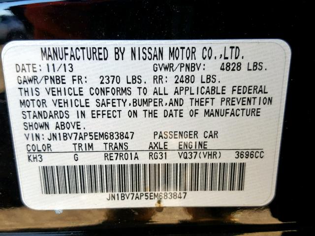 JN1BV7AP5EM683847 - 2014 INFINITI Q50 BASE BLACK photo 10