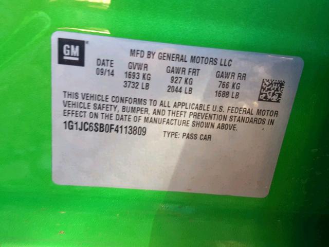 1G1JC6SB0F4113809 - 2015 CHEVROLET SONIC LT GREEN photo 10