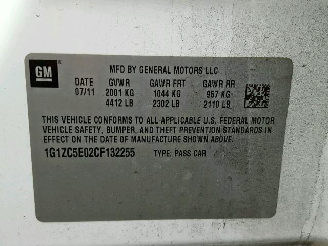 1G1ZC5E02CF132255 - 2012 CHEVROLET MALIBU 1LT WHITE photo 10