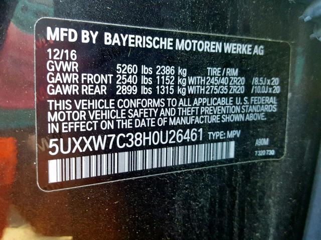 5UXXW7C38H0U26461 - 2017 BMW X4 XDRIVEM GRAY photo 10