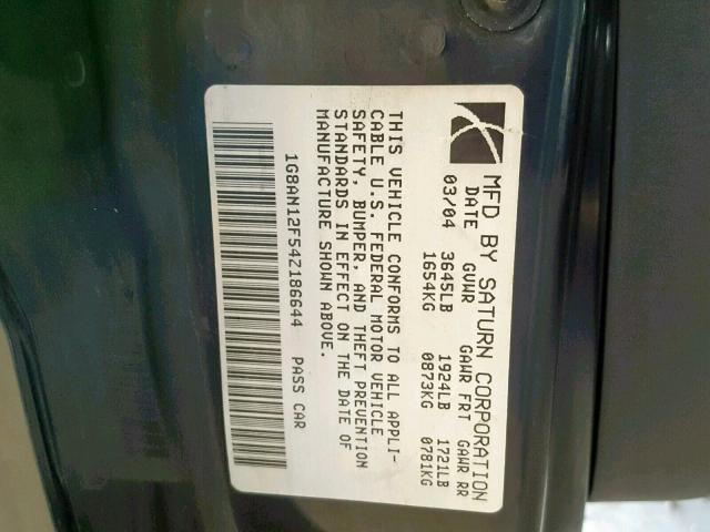 1G8AN12F54Z186644 - 2004 SATURN ION LEVEL BLACK photo 10