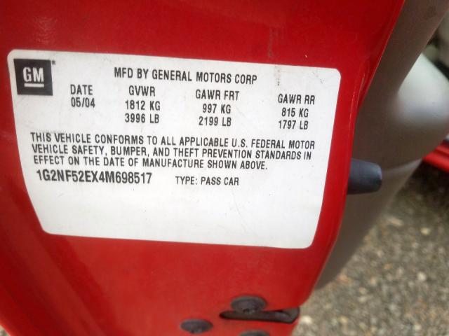 1G2NF52EX4M698517 - 2004 PONTIAC GRAND AM S RED photo 10